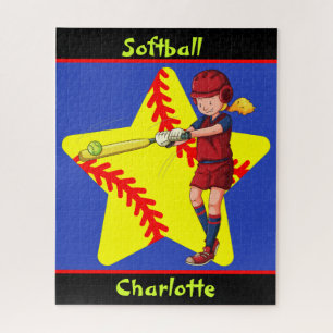 Softball Girls Star Batter Swing Personalized Jigsaw Puzzle
