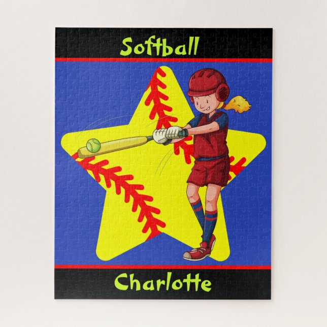  Softball Girls Star Batter Swing Personalized  Jigsaw Puzzle (Vertical)