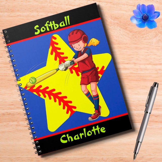  Softball Girls Star Batter Swing Personalized    Notebook (Creator Uploaded)