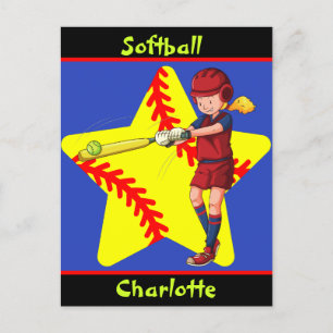 Softball Girls Star Batter Swing Personalized Postcard