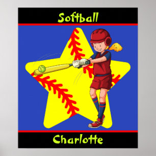  Softball Girls Star Batter Swing Personalized  Poster
