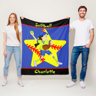 Softball Girls Star Pitcher Personalized Fleece Blanket