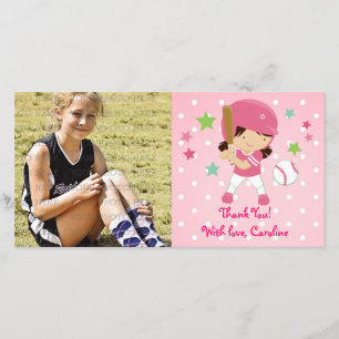 Softball Girly Thank You Personalized Card