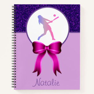 Softball Glitter and Bow Notebook