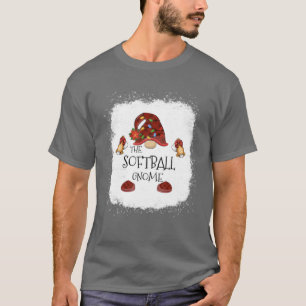 Softball Gnome Buffalo Plaid Christmas Light Bleac T-Shirt