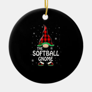 Softball Gnome Buffalo Plaid Matching Family Chris Ceramic Ornament