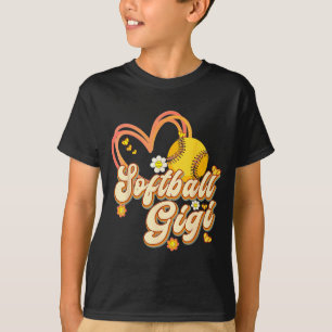Softball Grandma Nana Gigi Heart Retro Flower Cute T-Shirt