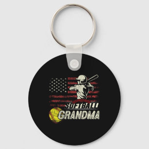 Softball Grandma Us Flag Gifts For Patriotic Mothe Keychain
