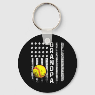 Softball Grandpa American Flag Father's Day 4th Of Keychain