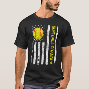Softball Grandpa American USA Flag T-Shirt