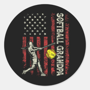 Softball Grandpa Us Flag Gifts Dad Men Patriotic F Classic Round Sticker