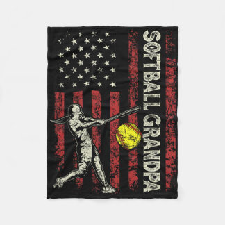 Softball Grandpa Us Flag Gifts Dad Men Patriotic F Fleece Blanket