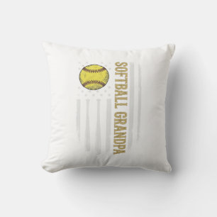 Softball Grandpa Vintage Flag Vector Design_1 Throw Pillow