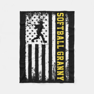 Softball Granny Vintage Usa American Flag Fleece Blanket