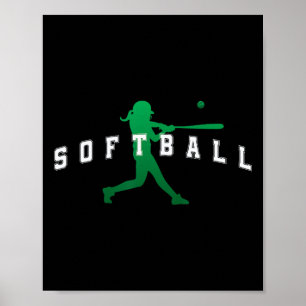 Softball Green Team Player Varsity Text Poster
