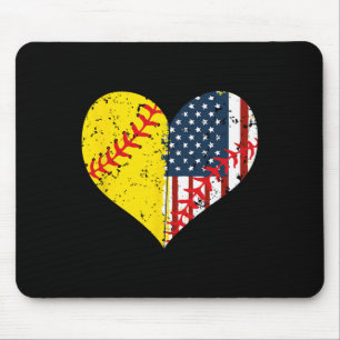 Softball Heart American Flag 4th Of July Gift Mouse Pad