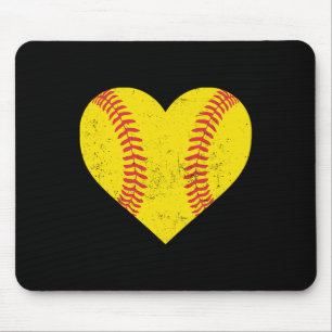 Softball Heart For Girls Women Funny Softball Mouse Pad