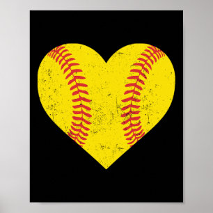 Softball Heart For Girls Women Funny Softball Poster