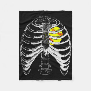 Softball Heart In Ribcage Shirt - Halloween Softba Fleece Blanket