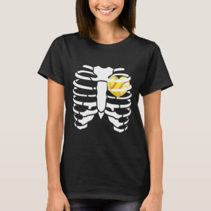 Softball Heart Inside Ribs Skeleton Halloween Cost T-Shirt