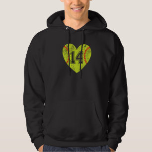 Softball Heart Player 14 Softball Mom Dad Varsity  Hoodie