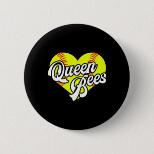 Softball Heart Queen Bees Team T-ball League Girls 2 Inch Round Button