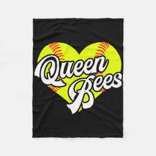 Softball Heart Queen Bees Team T-ball League Girls Fleece Blanket