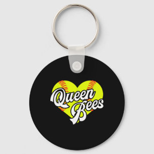 Softball Heart Queen Bees Team T-ball League Girls Keychain