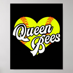 Softball Heart Queen Bees Team T-ball League Girls Poster