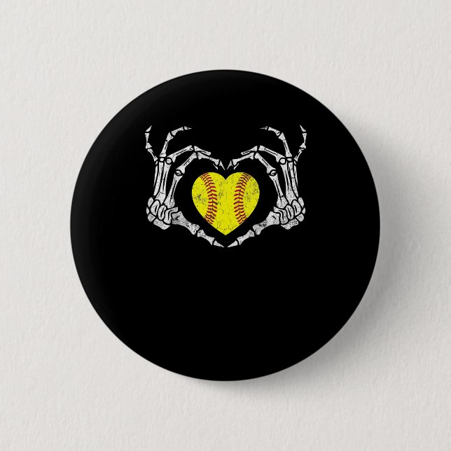 Softball Heart Skeleton Hand Halloween Costume Fun 2 Inch Round Button (Front)