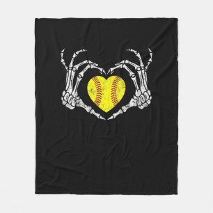 Softball Heart Skeleton Hand Halloween Costume Fun Fleece Blanket