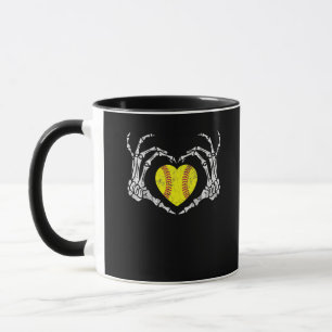 Softball Heart Skeleton Hand Halloween Costume Fun Mug