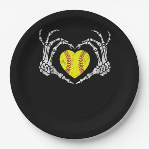 Softball Heart Skeleton Hand Halloween Costume Fun Paper Plate