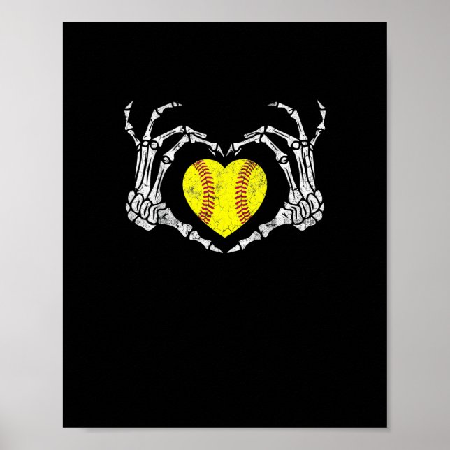 Softball Heart Skeleton Hand Halloween Costume Fun Poster (Front)