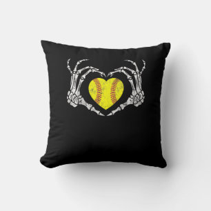 Softball Heart Skeleton Hand Halloween Costume Fun Throw Pillow