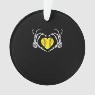 Softball Heart Skeleton Hand Halloween Funny Ornament