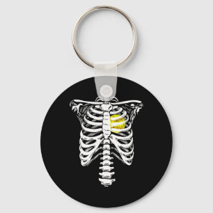 Softball Heart Skeleton Rib Cage Halloween Love So Keychain