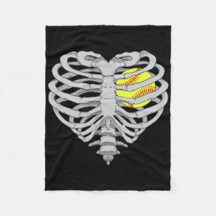 Softball Heart Skeleton Ribcage Halloween Love Sof Fleece Blanket