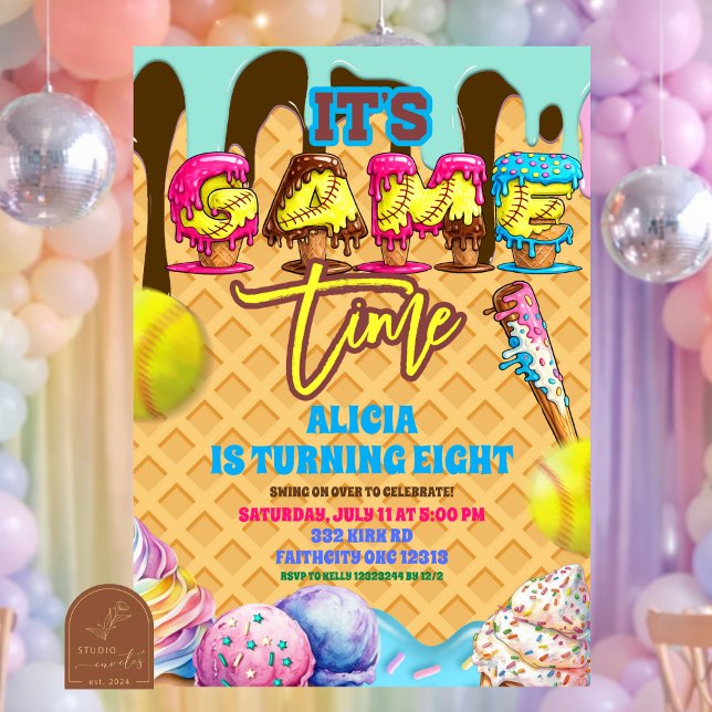 Softball Ice Ceam Drip Game Time Birthday Party In Invitation (Creator Uploaded)