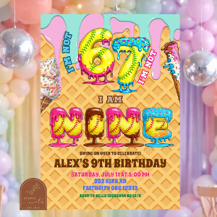 Softball Ice Ceam Drip Six Seven boy 9th Birt Invitation