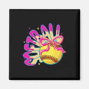 Softball Ice Cream Drip Coquette Bow Girl Softball Magnet