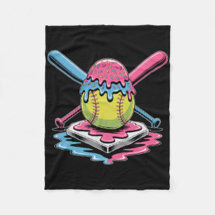 Softball Ice Cream Drip - Cute Softball Player Fleece Blanket