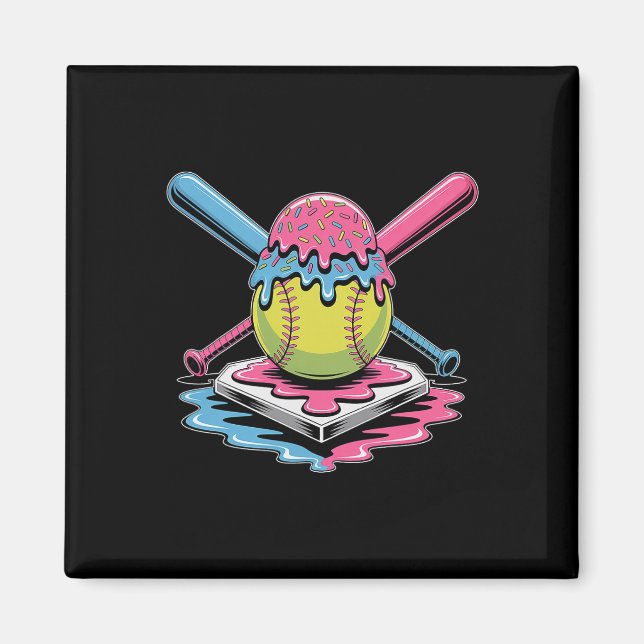 Softball Ice Cream Drip - Cute Softball Player  Magnet (Front)