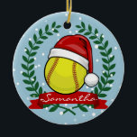 Softball In A Santa Hat Christmas Style Ceramic Ornament<br><div class="desc">A softball wearing a Santa style Christmas hat. Show off your love for the great sport of softball while displaying your Christmas spirit.</div>