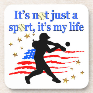 SOFTBALL IS MY LIFE USA PATRIOTIC DESIGN COASTER