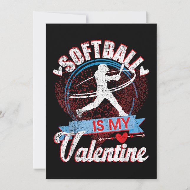 Softball Is My Valentine Funny Valentines Distress Save The Date (Front)