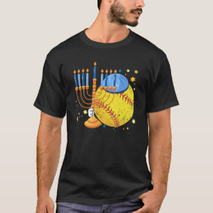 Softball Jewish Menorah Hanukkah Chanukah Sport T-Shirt