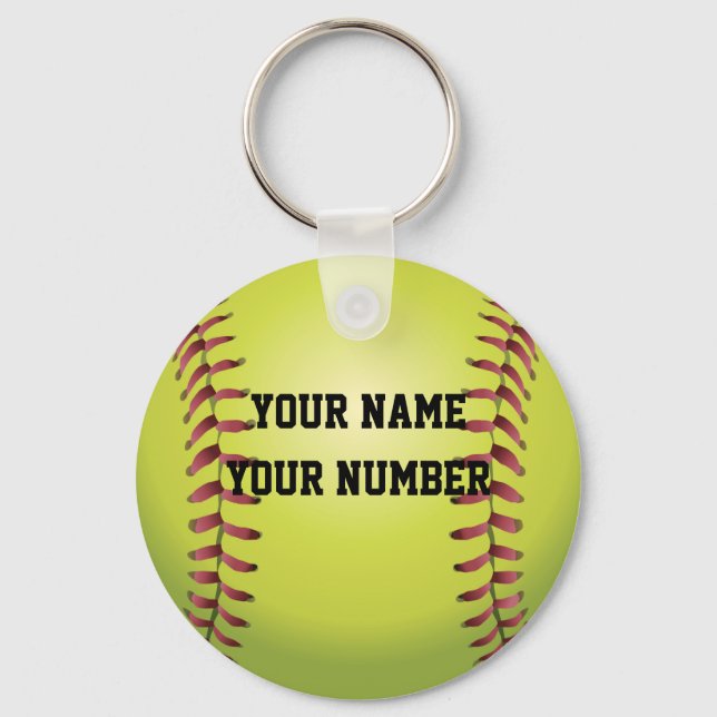 Softball Keychain ID Tag YOUR NAME & Number (Front)