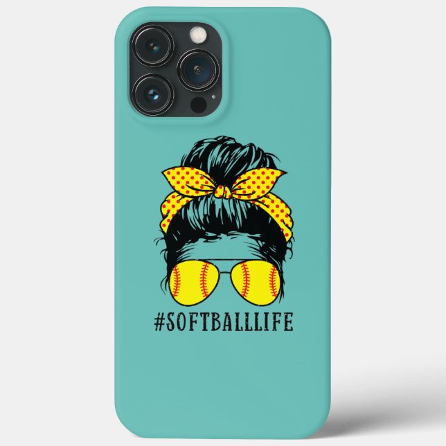 Softball Life Kid Life Messy Bun Sports Tee Mom Case-Mate iPhone Case (Back)