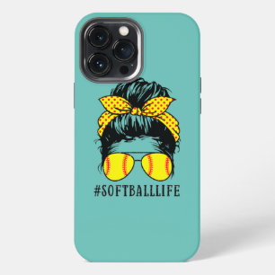 Softball Life Kid Life Messy Bun Sports Tee Mom iPhone 13 Pro Max Case